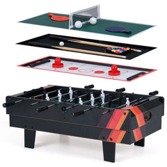 4 in 1 Combo Game Table Set Foosball Table with Billiards-Black