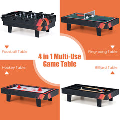 4 in 1 Combo Game Table Set Foosball Table with Billiards-Black