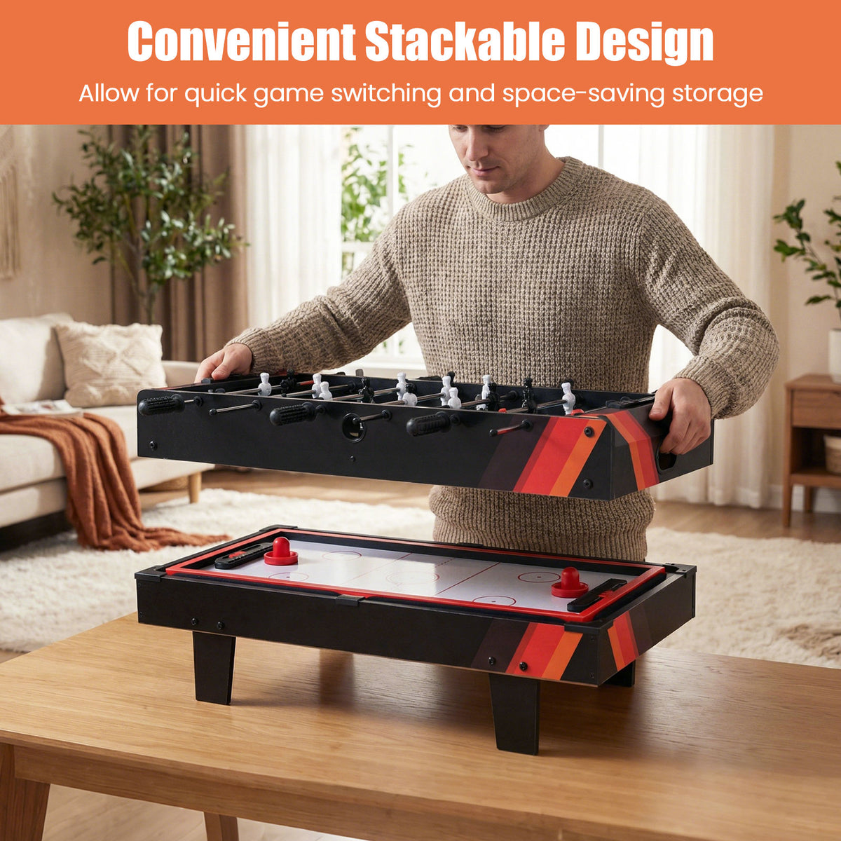 4 in 1 Combo Game Table Set Foosball Table with Billiards-Black