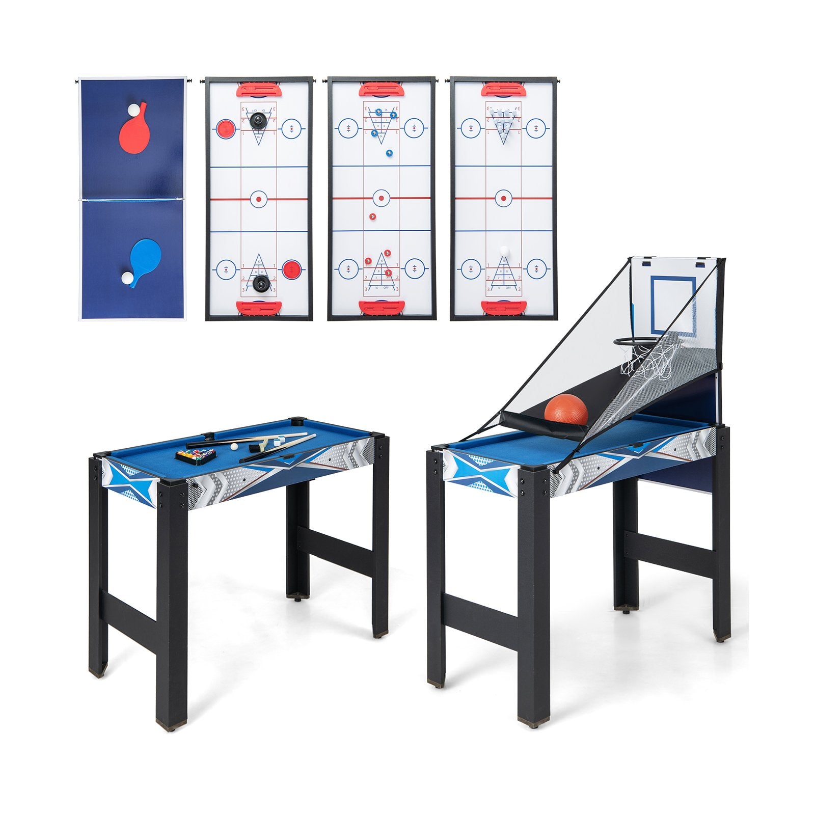 6-In-1 Combo Game Table with Air Hockey Billiards Table Tennis