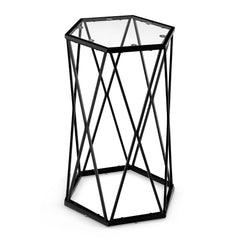 Compact Coffee Table with Tempered Glass Top and Metal Frame