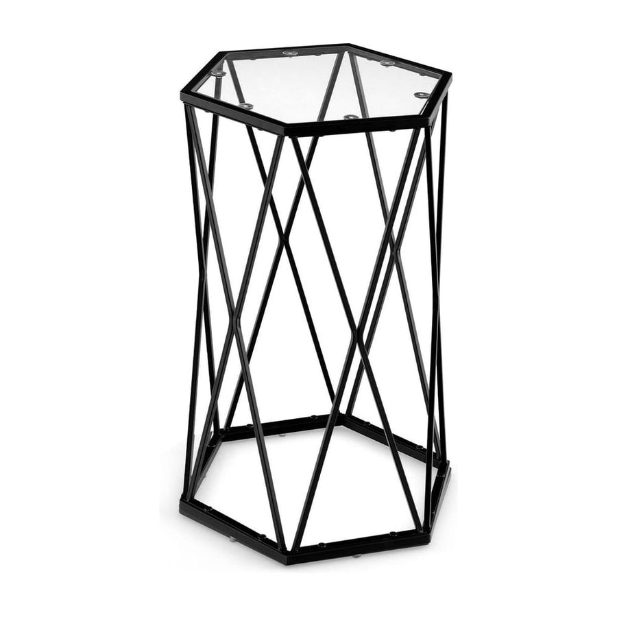 Compact Coffee Table with Tempered Glass Top and Metal Frame