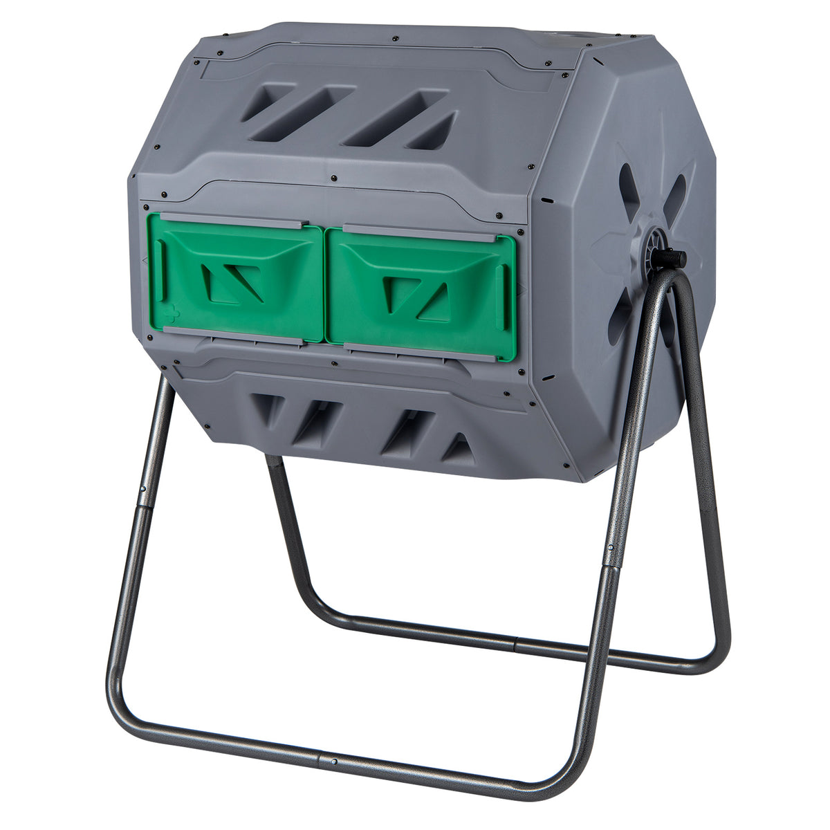 Compost Bin 160L Dual Chamber Composting Tumbler with Sliding Doors-Grey