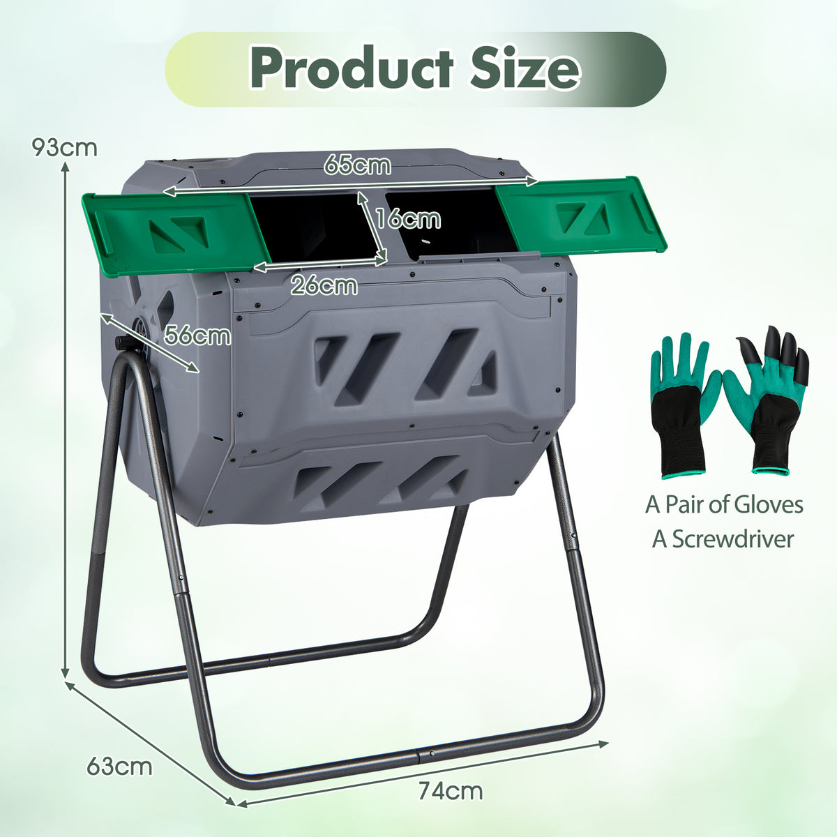 Compost Bin 160L Dual Chamber Composting Tumbler with Sliding Doors-Grey