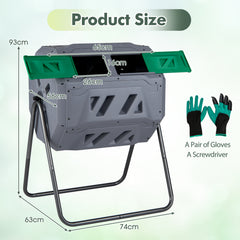 Compost Bin 160L Dual Chamber Composting Tumbler with Sliding Doors-Grey
