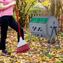 Compost Bin 160L Dual Chamber Composting Tumbler with Sliding Doors-Grey