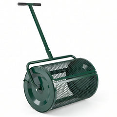 Compost Spreader 61cm Peat Moss Spreader Roller with Height-adjustable T-shape Handle-Green
