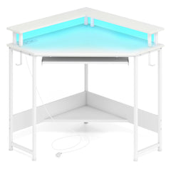 Computer Corner Desk with LED Charging Station and Monitor Stand-White