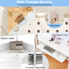 Computer Corner Desk with LED Charging Station and Monitor Stand-White