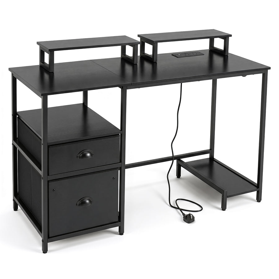 Computer Desk with Power Outlets with 2 Monitor Shelves and CPU Stand-Black