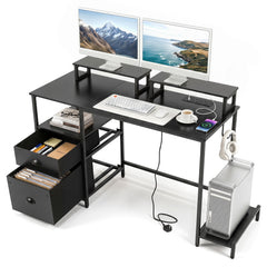 Computer Desk with Power Outlets with 2 Monitor Shelves and CPU Stand-Black