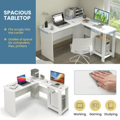 L-shaped Computer Desk with 2 Storage Shelves-White