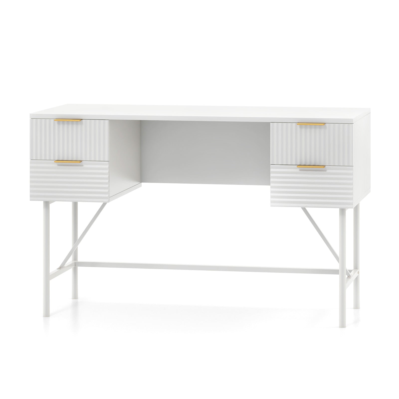 Modern Computer Desk with 4 Drawers and Storage-White