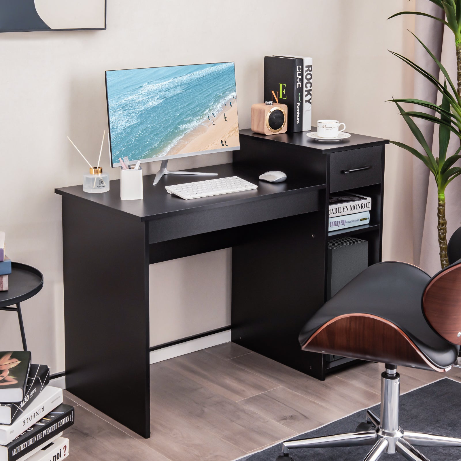 Laptop PC Computer Desk with Drawer and CPU Stand-Black