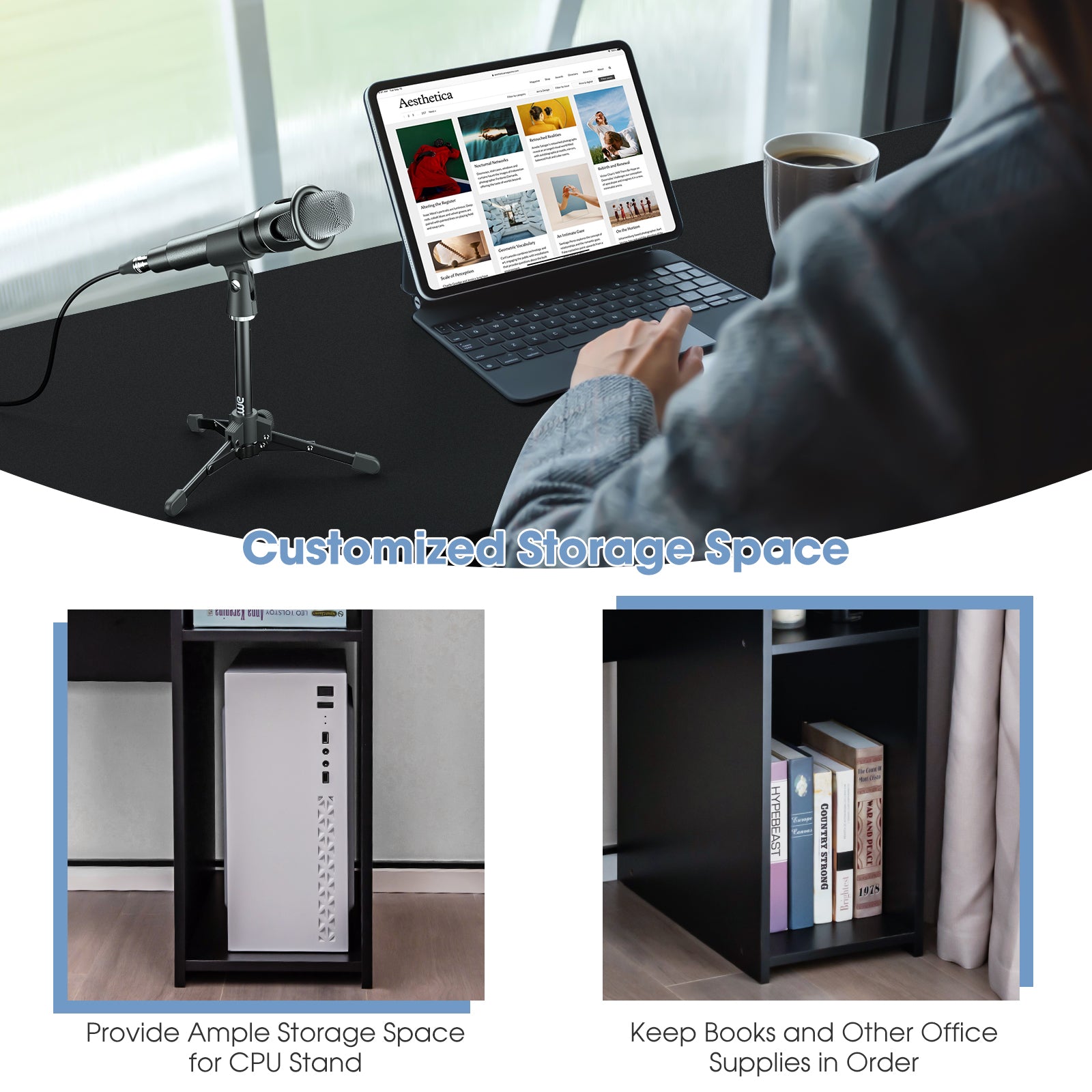 Laptop PC Computer Desk with Drawer and CPU Stand-Black