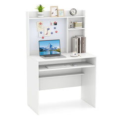 Computer Desk with Magnetic Bulletin Board and Keyboard Tray-White