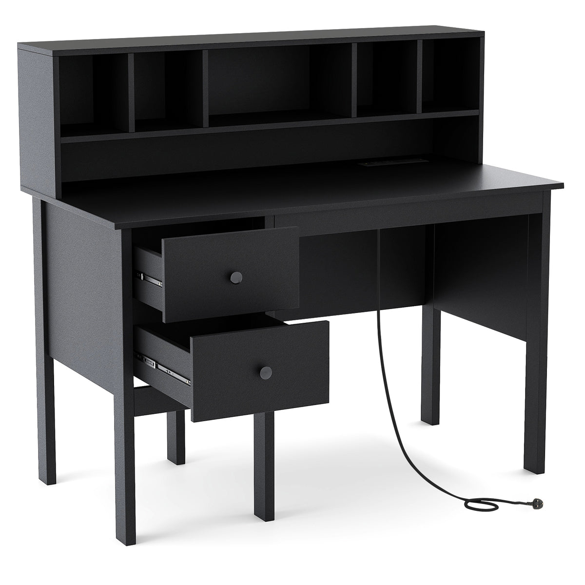 Computer Desk with Power Outlets and Hutch-Black