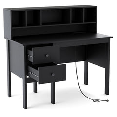Computer Desk with Power Outlets and Hutch-Black