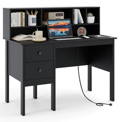 Computer Desk with Power Outlets and Hutch-Black
