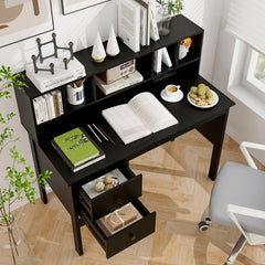 Computer Desk with Power Outlets and Hutch-Black