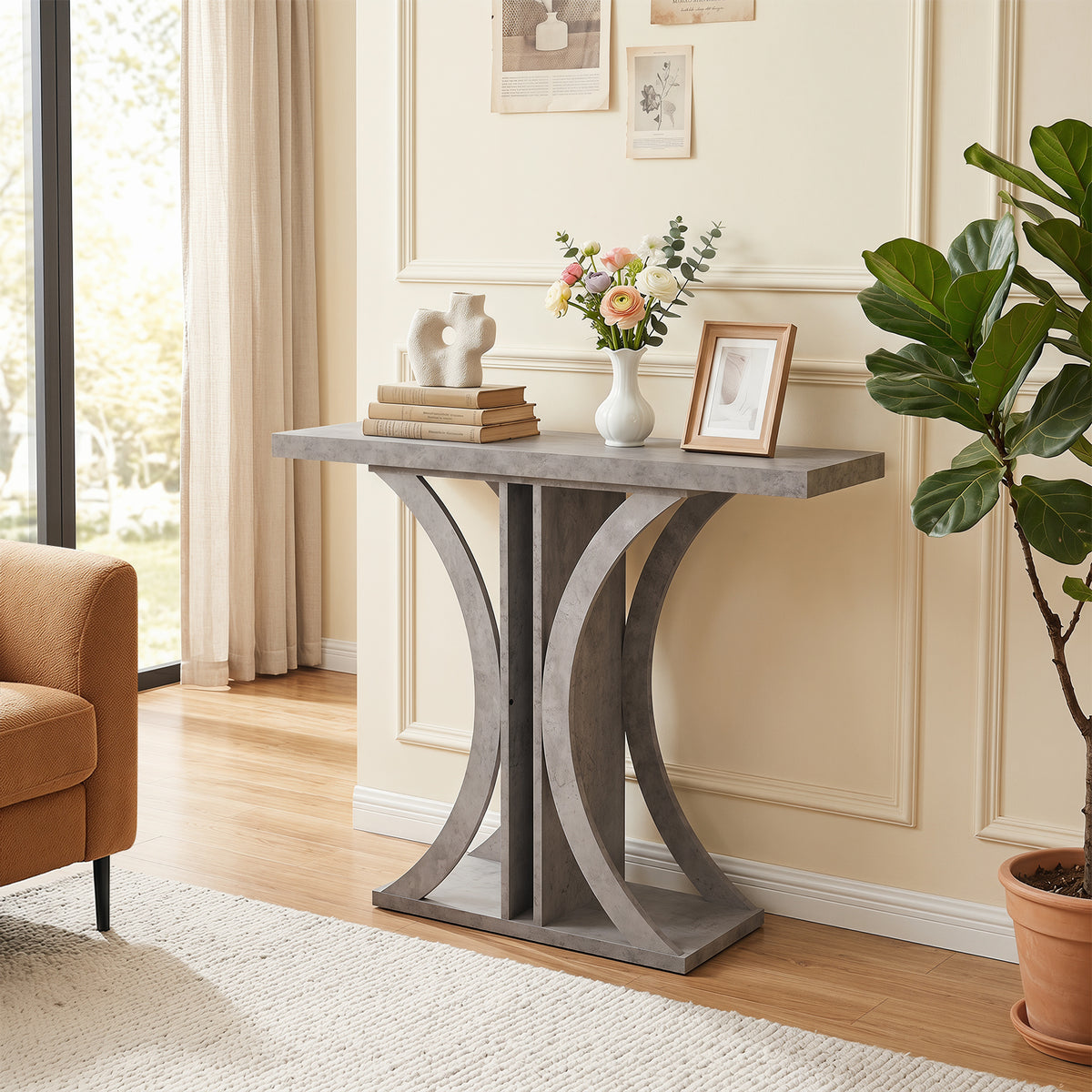 Console Table 100 cm Rectangular Entryway Table with Geometric Frame-Grey
