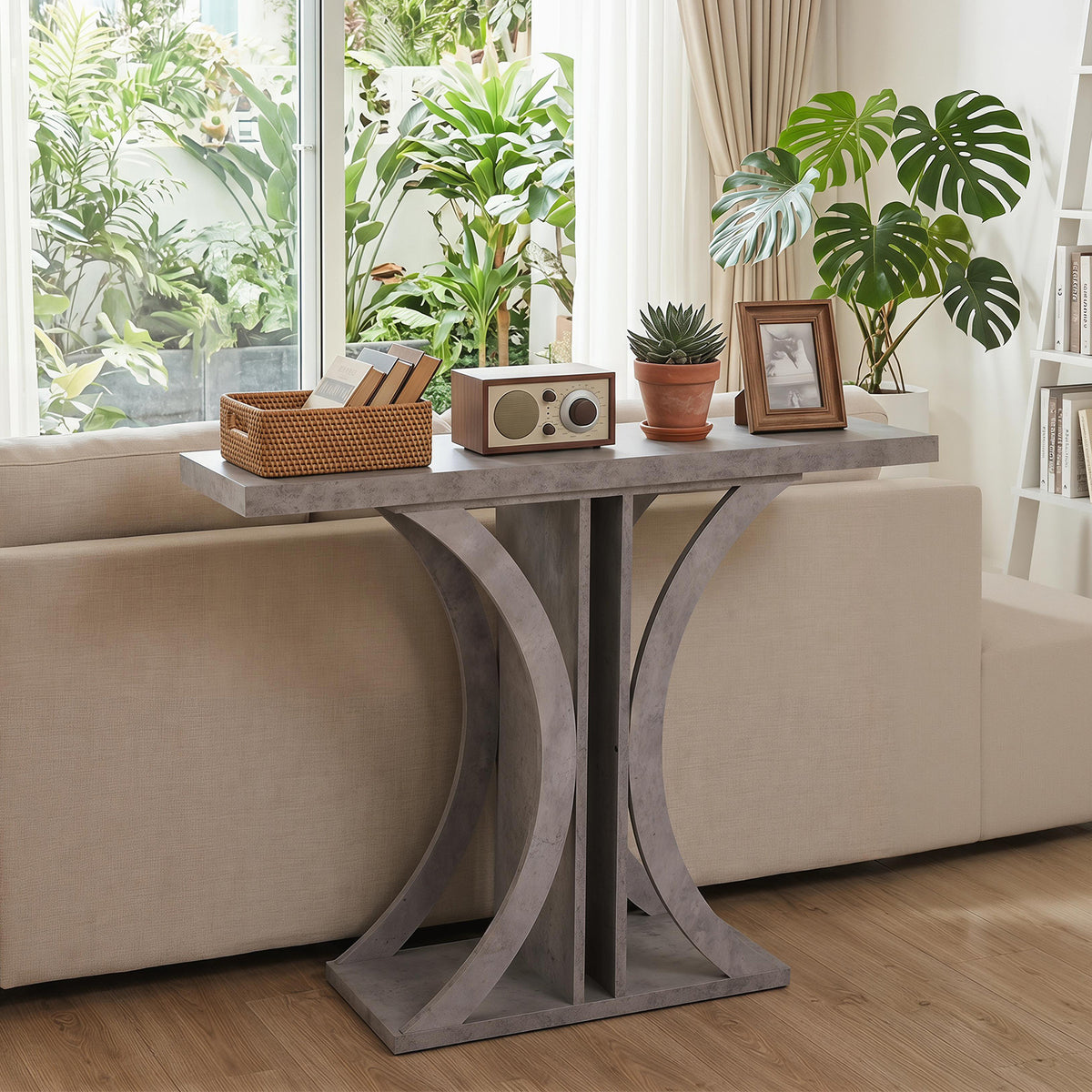 Console Table 100 cm Rectangular Entryway Table with Geometric Frame-Grey