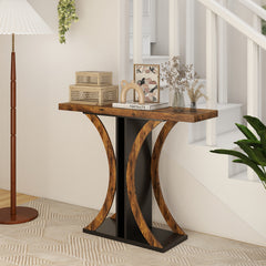 Console Table 100 cm Rectangular Entryway Table with Geometric Frame-Rustic Brown