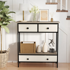 Console Table Industrial Entryway Table with 3 Fabric Drawers-Grey