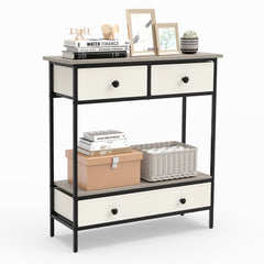 Console Table Industrial Entryway Table with 3 Fabric Drawers-Grey