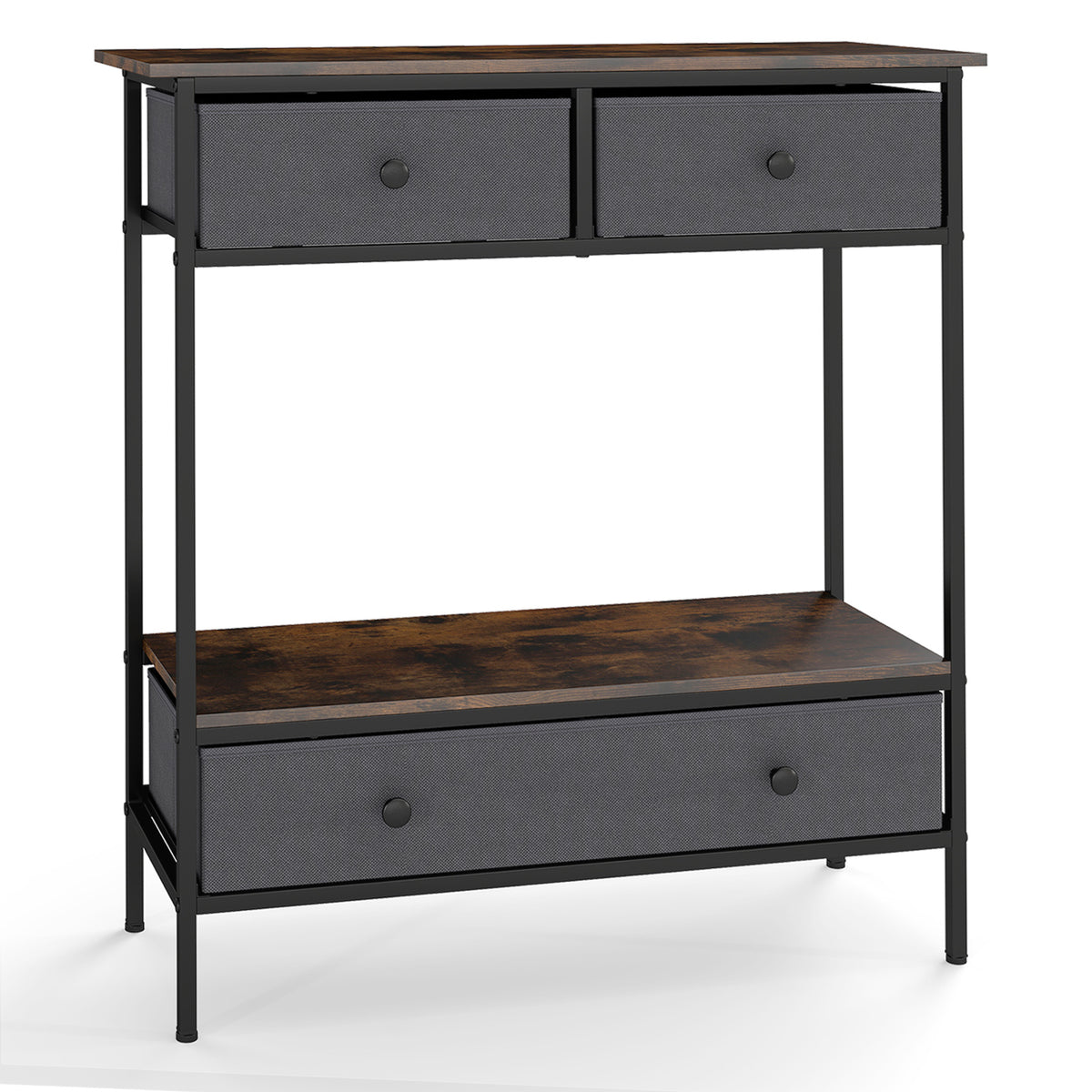 Console Table Industrial Entryway Table with 3 Fabric Drawers-Rustic Brown