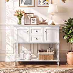Console Table with 2 Drawers and 2 Door Cabinets for Entryway-White