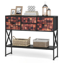 Console Table with 4 Fabric Drawers Shelf and Metal Frame-Coffee