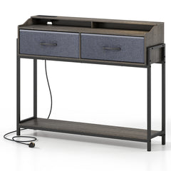 Console Table with Charging Station 110cm Entryway Table with 2 Drawers-Grey