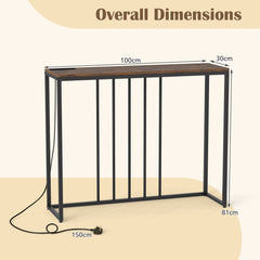 Console Table with Charging Station and Power Outlets for Hallway-Rustic Brown