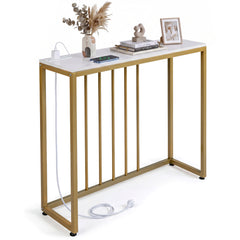 Console Table with Charging Station and Power Outlets for Hallway-White