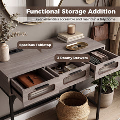 Console Table with Charging Station with Drawers and LED Lights-Grey