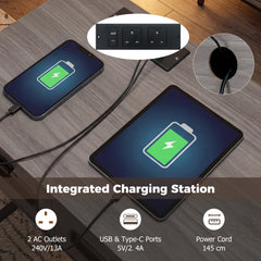 Console Table with Charging Station with Drawers and LED Lights-Grey
