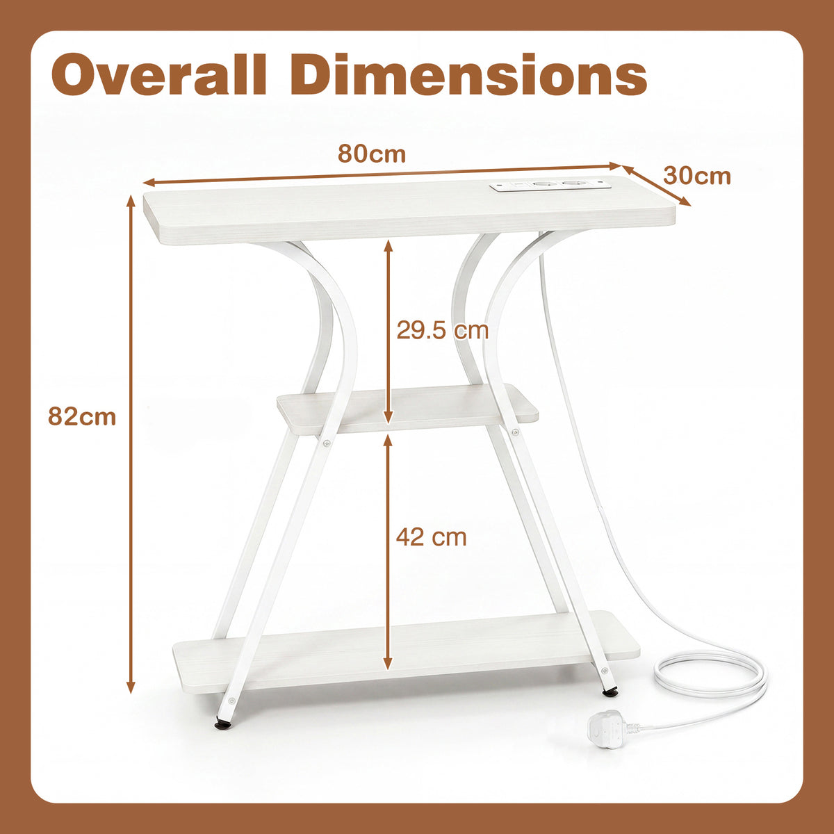 Console Table with LED Lights Power Outlets and Storage Shelves for Entryway-White