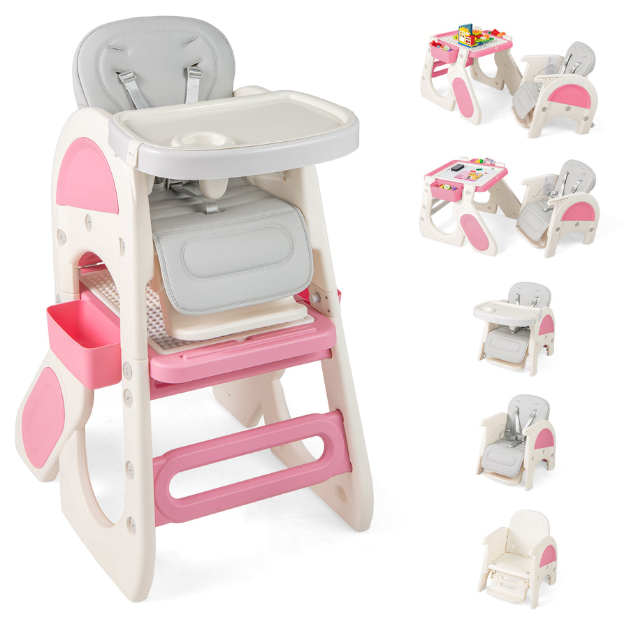 Convertible Baby High Chair with Double-layer Tray and Adjustable Backrest-Pink