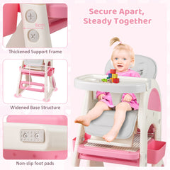 The high chair showing close-up details of the support frame and non-slip pads