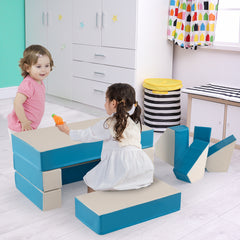 4-in-1 Convertible Foam Couch Play Set with Skin-friendly PU Leather Cover and Zippers-Blue