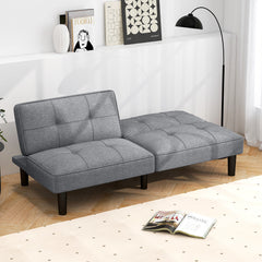 Convertible Folding Futon Sofa Bed with 6-Position Adjustable Backrest and Thick Cushion-Grey