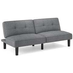 Convertible Folding Futon Sofa Bed with 6-Position Adjustable Backrest and Thick Cushion-Grey