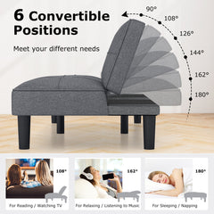 Convertible Folding Futon Sofa Bed with 6-Position Adjustable Backrest and Thick Cushion-Grey