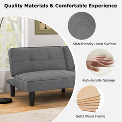 Convertible Folding Futon Sofa Bed with 6-Position Adjustable Backrest and Thick Cushion-Grey