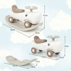 Kids 3-in-1 Convertible Rocking Horse and Sliding Car for Indoor Outdoor Use-White