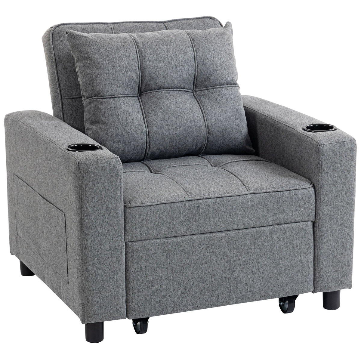 Gray armchair with cup holders on a white background