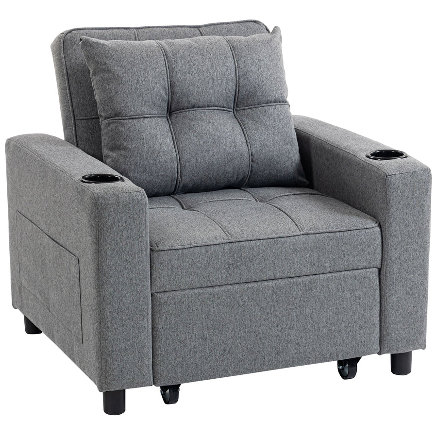 Gray armchair with cup holders on a white background