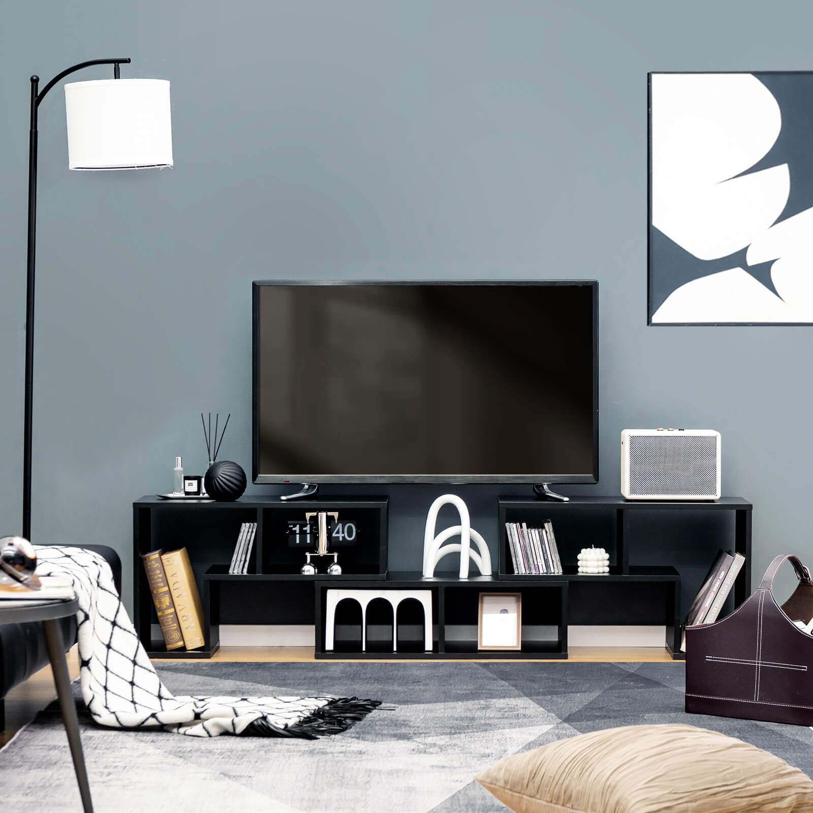 3 Pieces Convertible TV Stand for TVs up to 65 Inches-Black