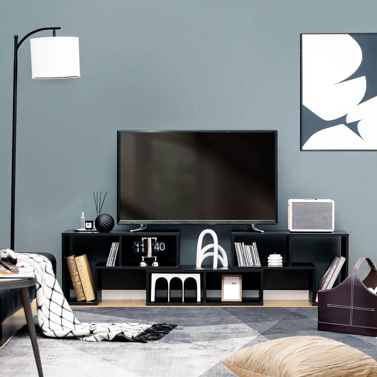3 Pieces Convertible TV Stand for TVs up to 65 Inches-Black